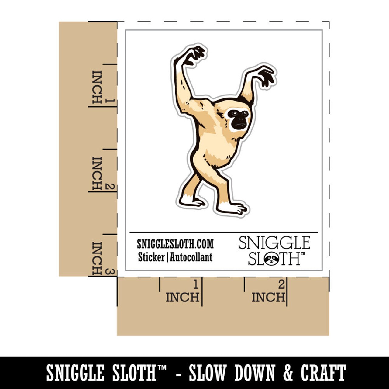 Water Bottle Sticker Set Lar Gibbon White-Handed Gibbon Primate Walking Cute Waterproof Vinyl Stickers Pack Decal, Skateboard, Laptop, Car, Window, Bumper - 5 Pack